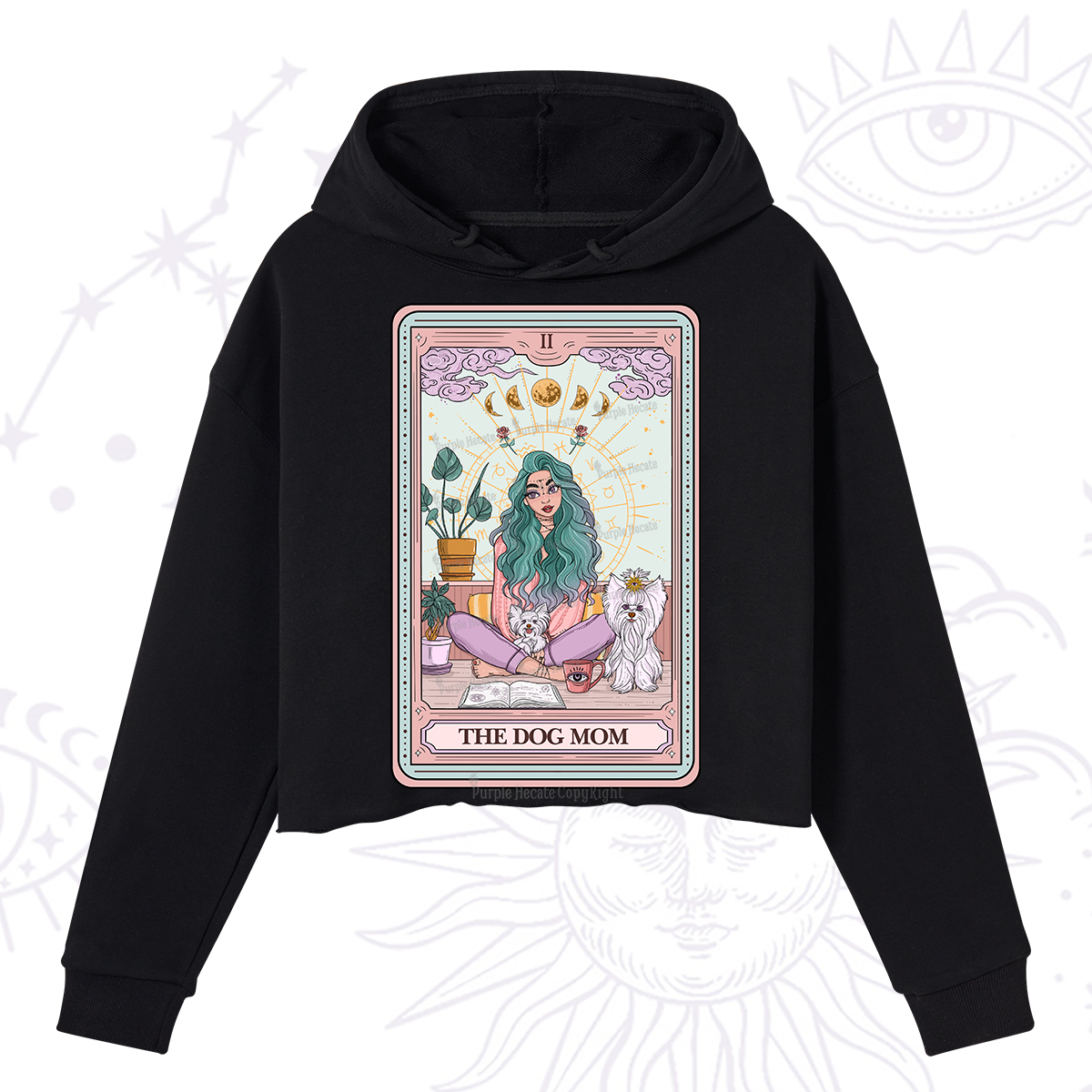 Purplehecate The Divine Dog Mom Tarot Card Crop Hoodie