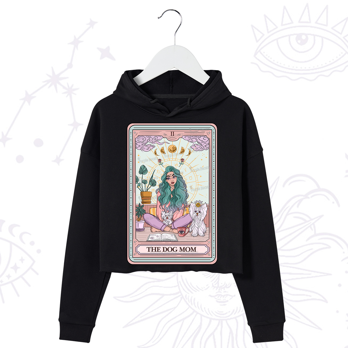 Purplehecate The Divine Dog Mom Tarot Card Crop Hoodie