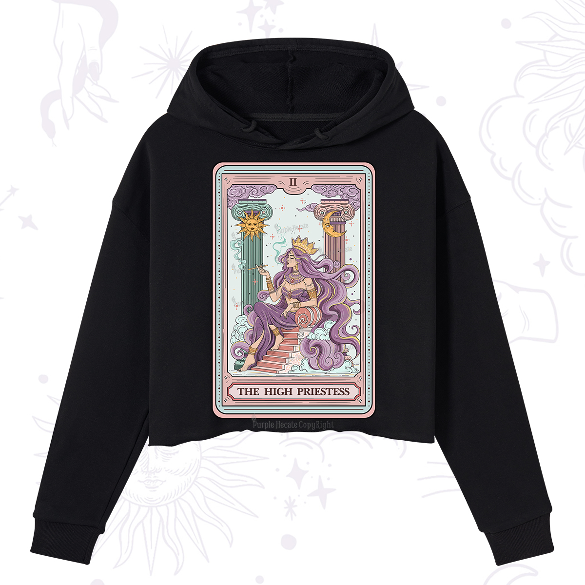 Purplehecate The Goddess High Priestess Tarot Card Crop Hoodie