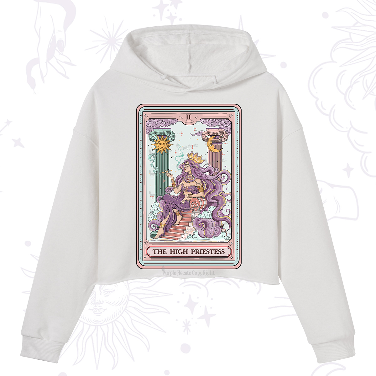 Purplehecate The Goddess High Priestess Tarot Card Crop Hoodie