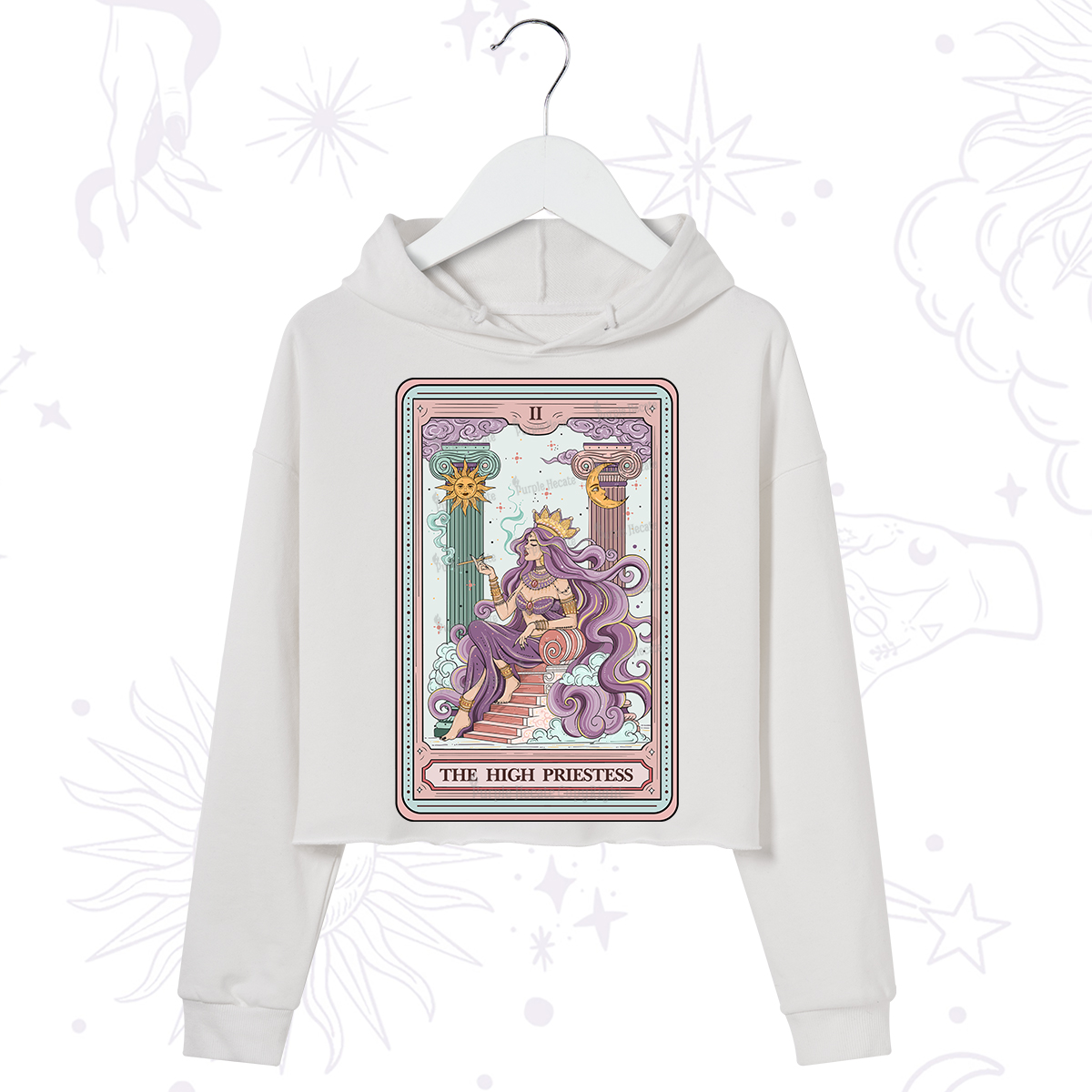 Purplehecate The Goddess High Priestess Tarot Card Crop Hoodie