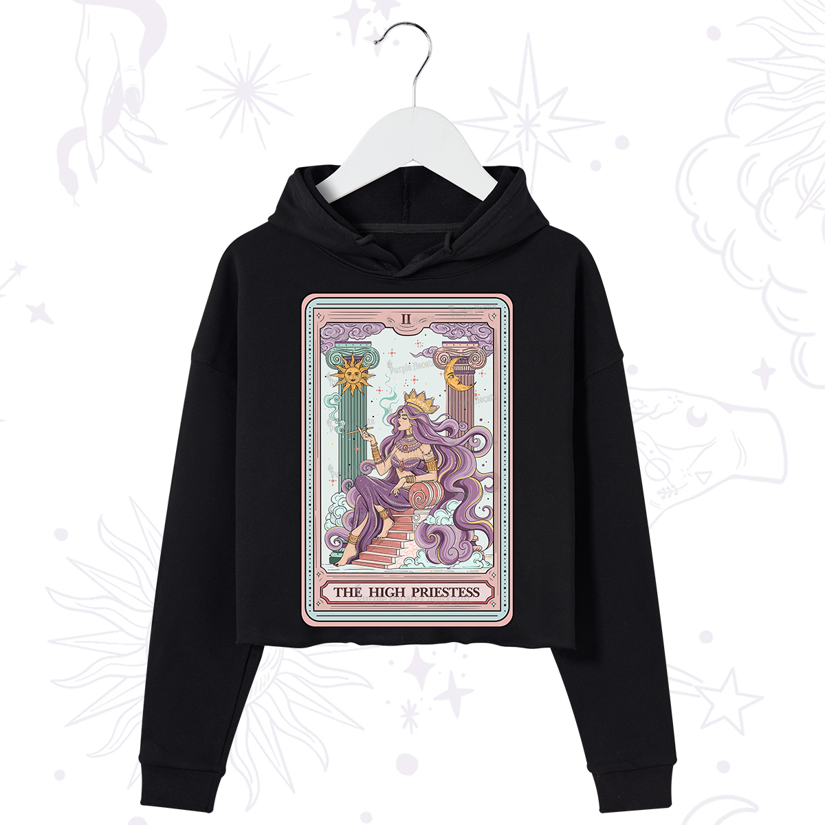 Purplehecate The Goddess High Priestess Tarot Card Crop Hoodie