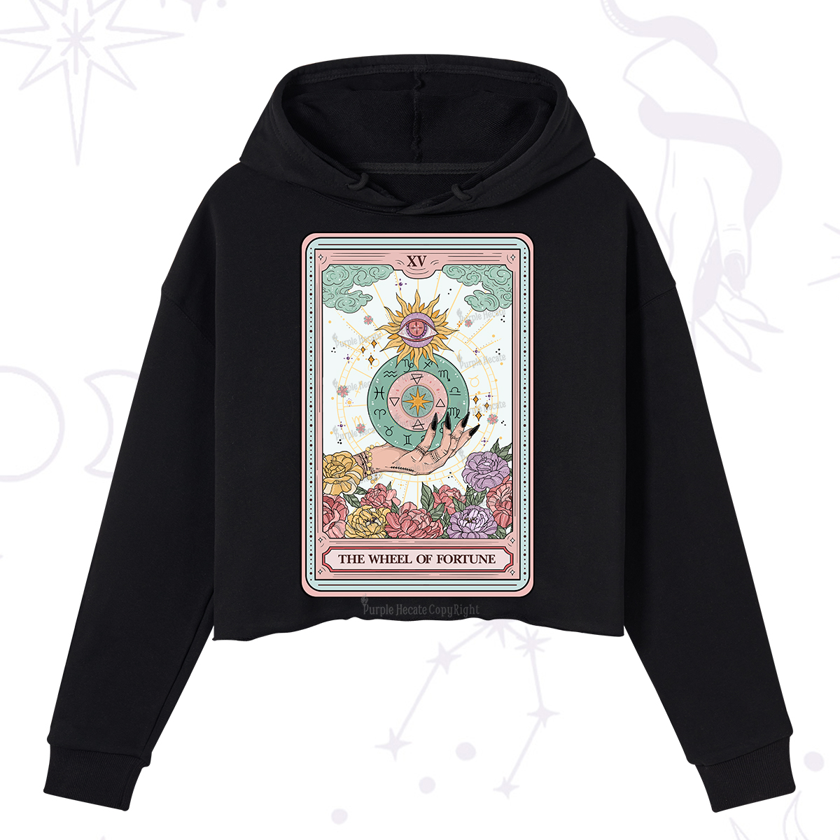 Purplehecate The Wheel of Fortune Tarot Card Crop Hoodie