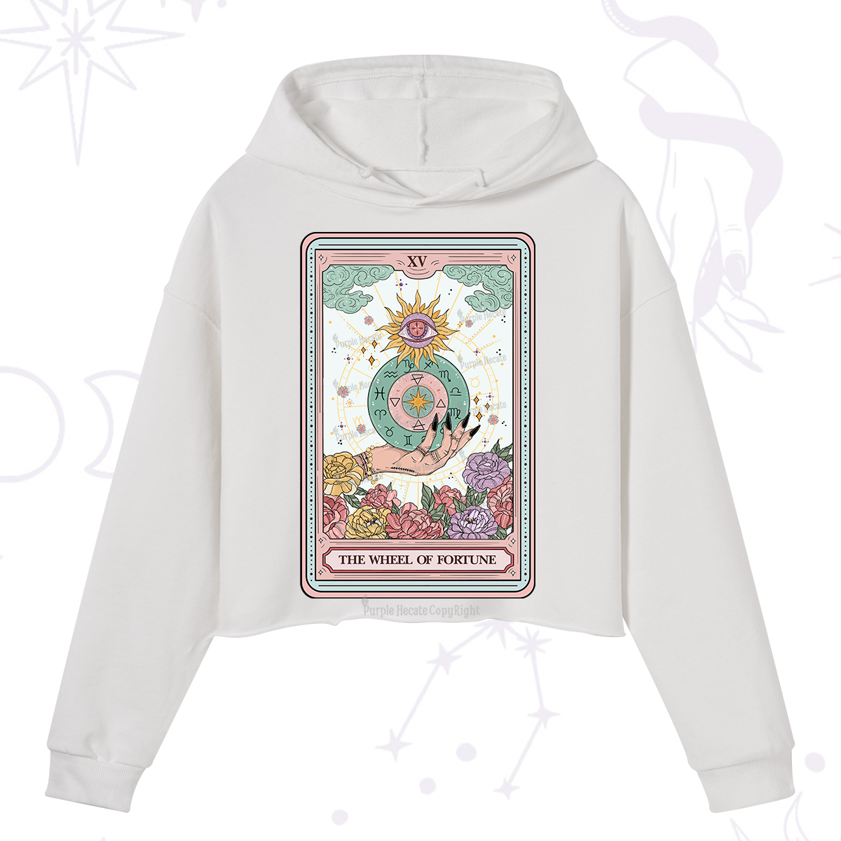 Purplehecate The Wheel of Fortune Tarot Card Crop Hoodie