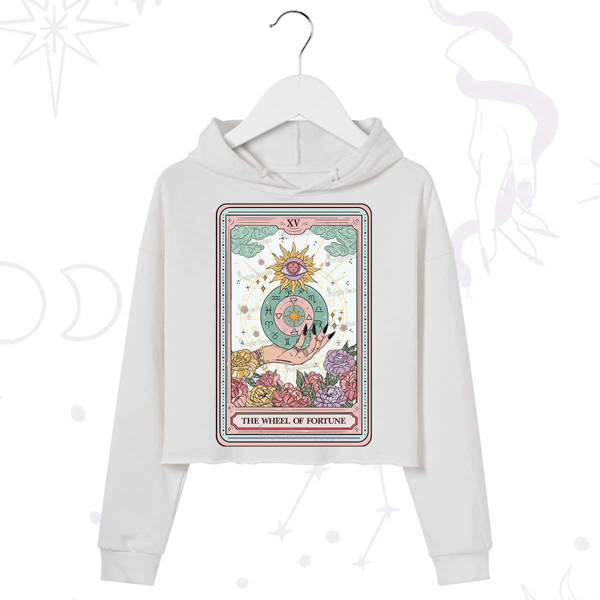 Purplehecate The Wheel of Fortune Tarot Card Crop Hoodie