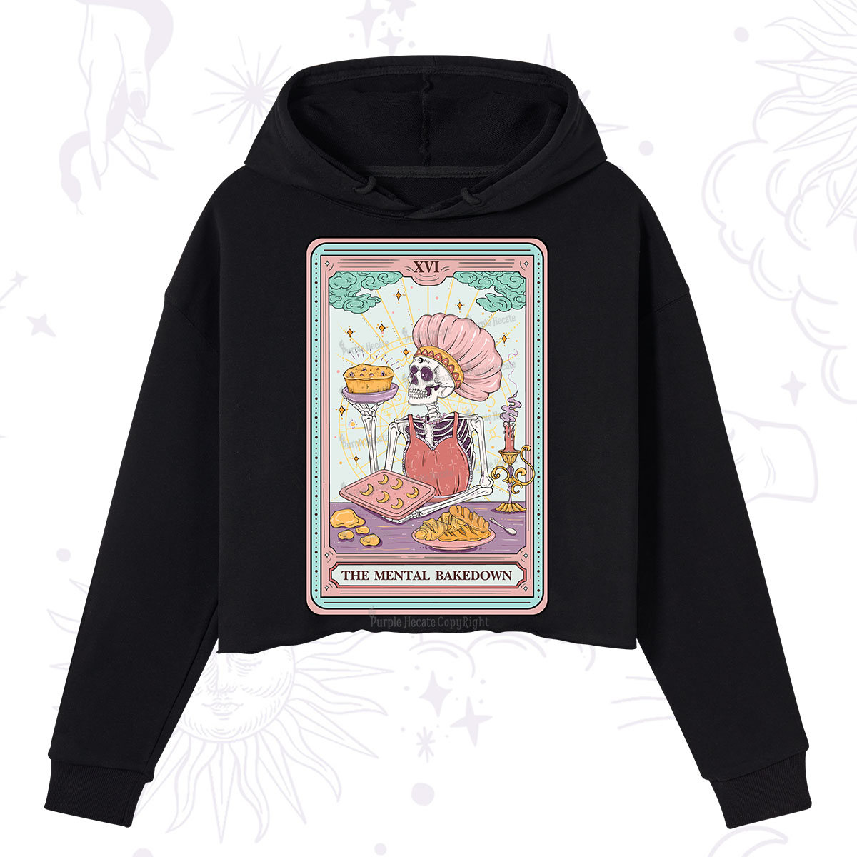 Purplehecate The Mental Bake Down Skeleton Tarot Card Crop Hoodie