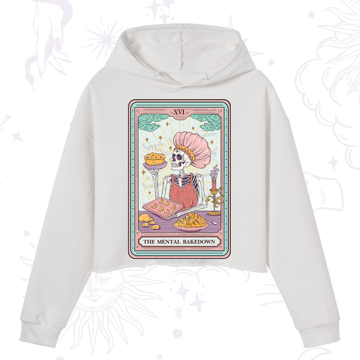 Purplehecate The Mental Bake Down Skeleton Tarot Card Crop Hoodie