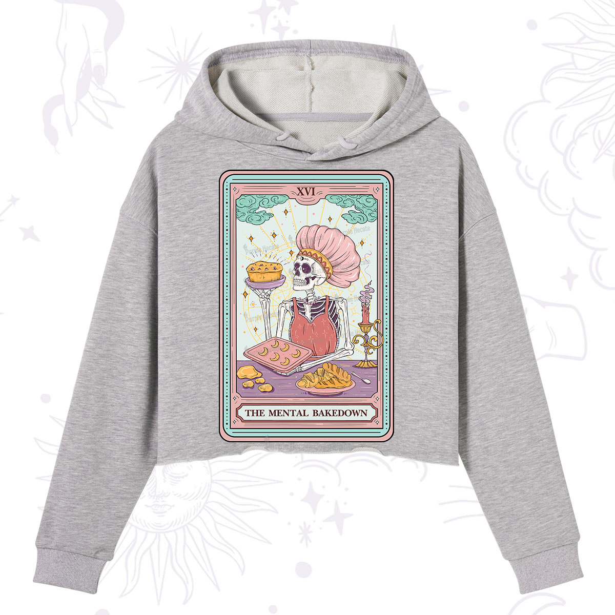 Purplehecate The Mental Bake Down Skeleton Tarot Card Crop Hoodie