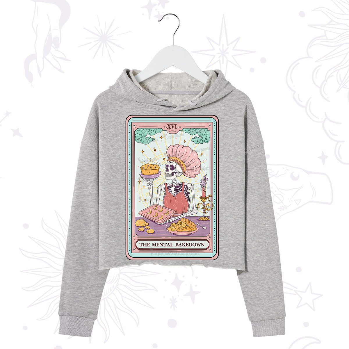 Purplehecate The Mental Bake Down Skeleton Tarot Card Crop Hoodie