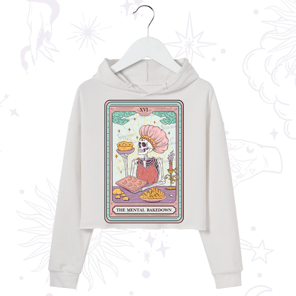 Purplehecate The Mental Bake Down Skeleton Tarot Card Crop Hoodie