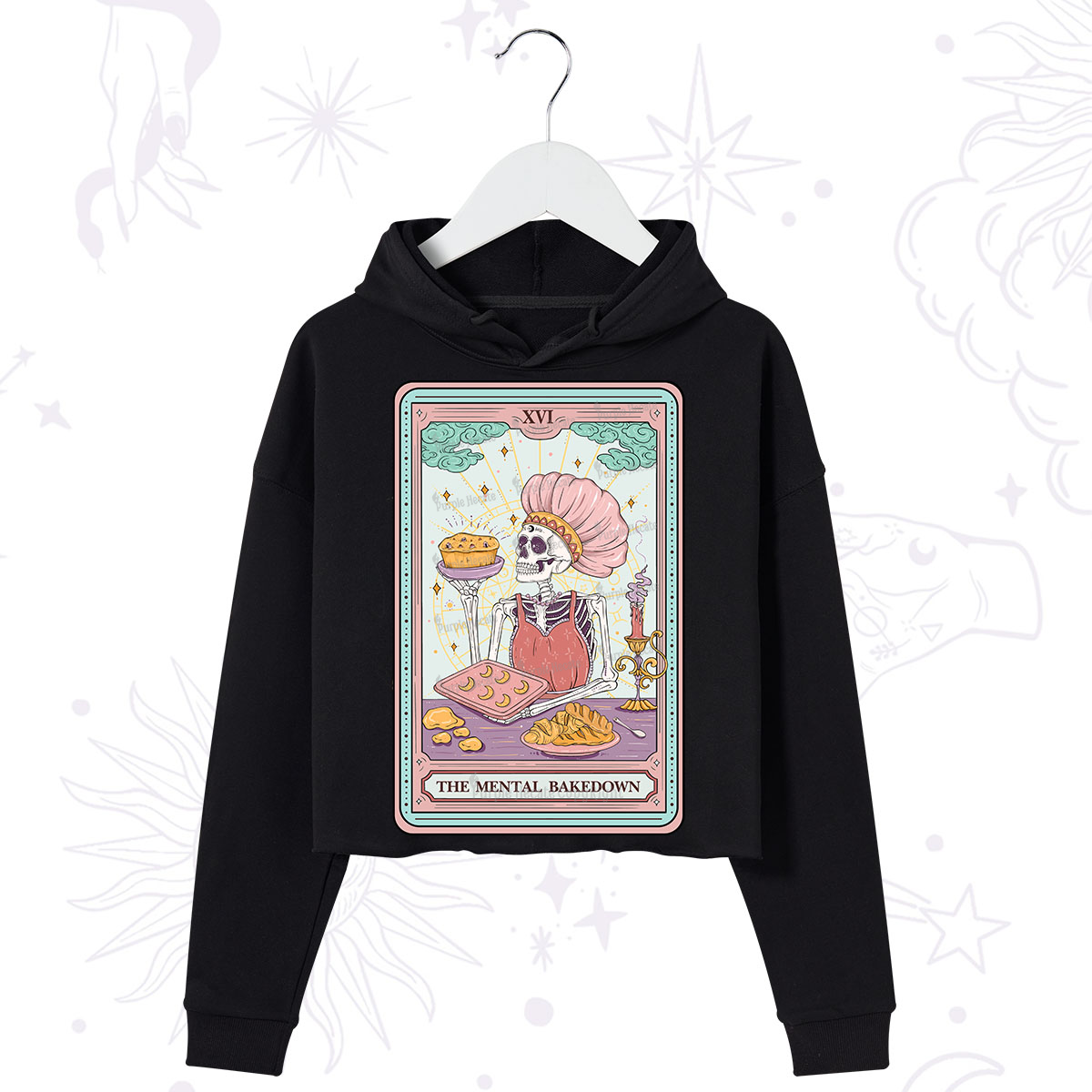 Purplehecate The Mental Bake Down Skeleton Tarot Card Crop Hoodie