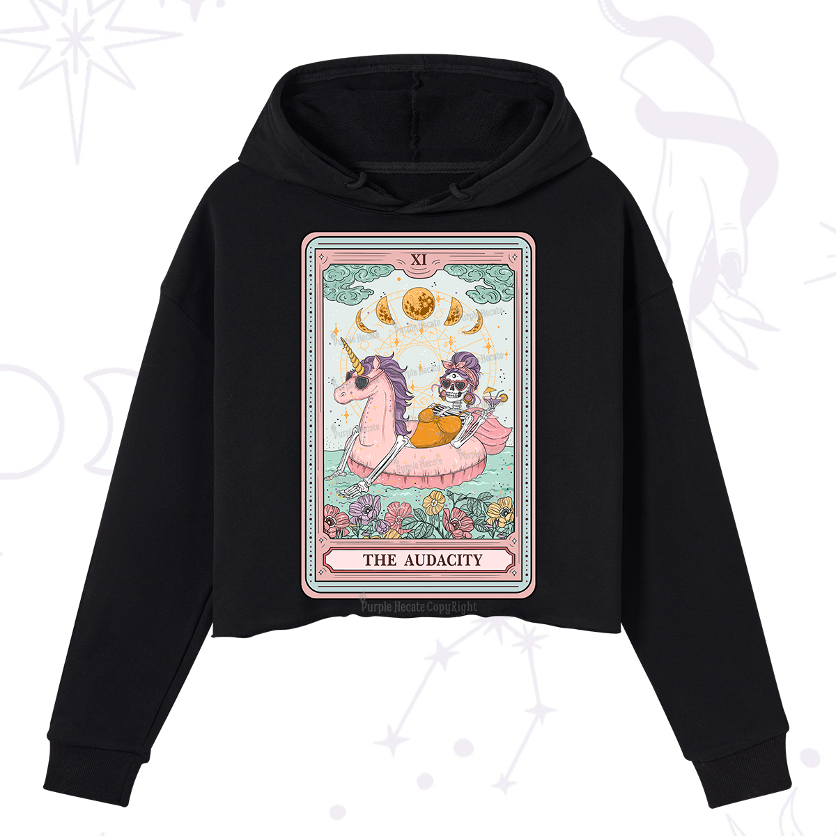 Purplehecate The Audacity Skeleton Tarot Card Crop Hoodie