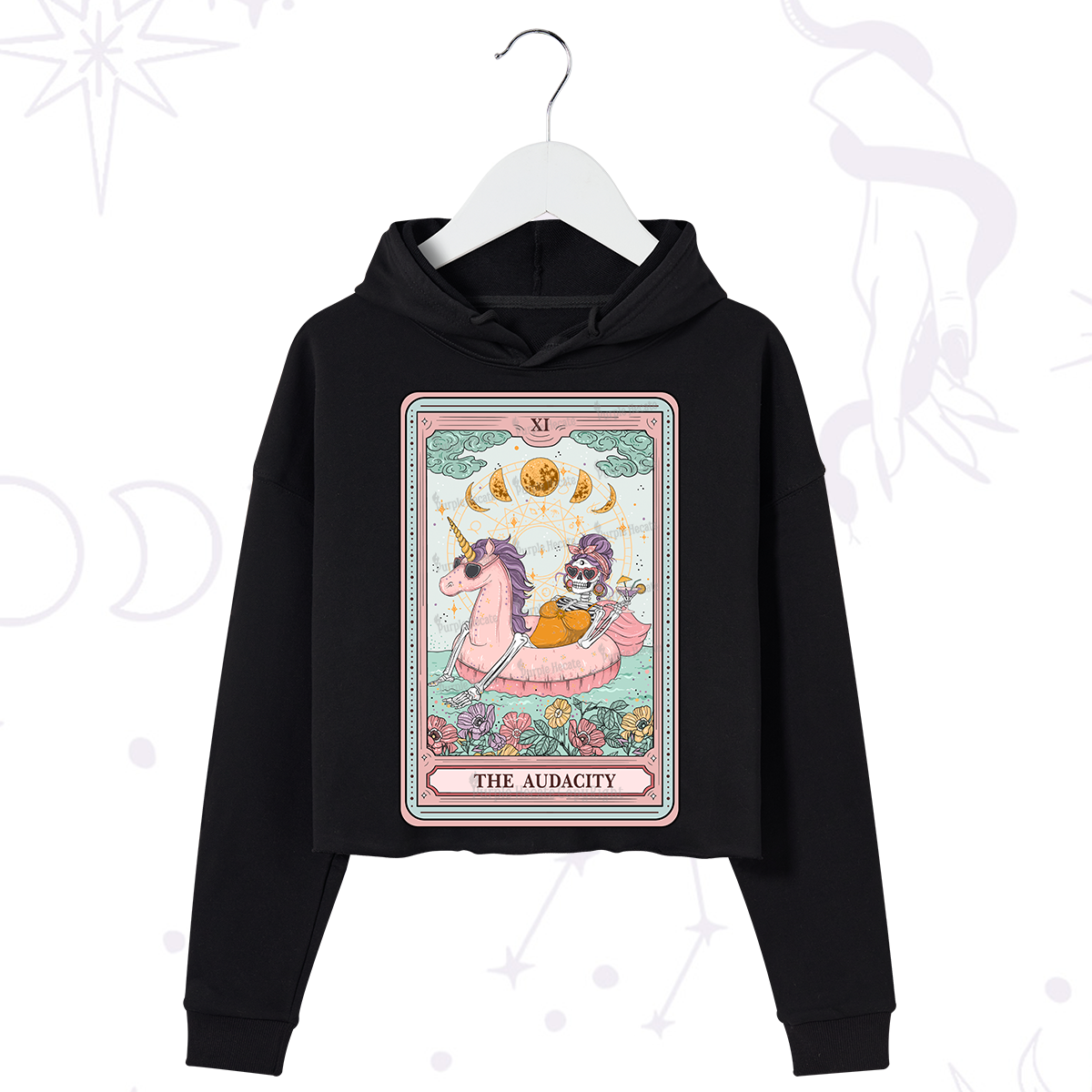 Purplehecate The Audacity Skeleton Tarot Card Crop Hoodie