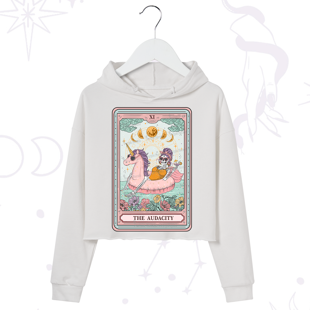 Purplehecate The Audacity Skeleton Tarot Card Crop Hoodie