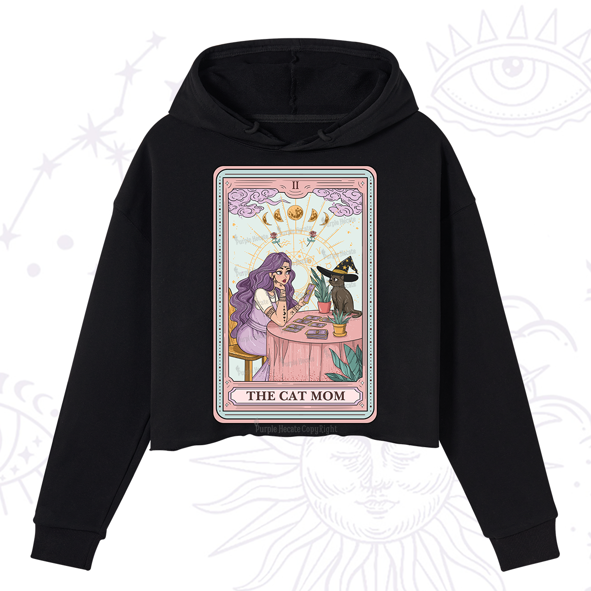 Purplehecate The Witchy Cat Mom Tarot Crop Hoodie