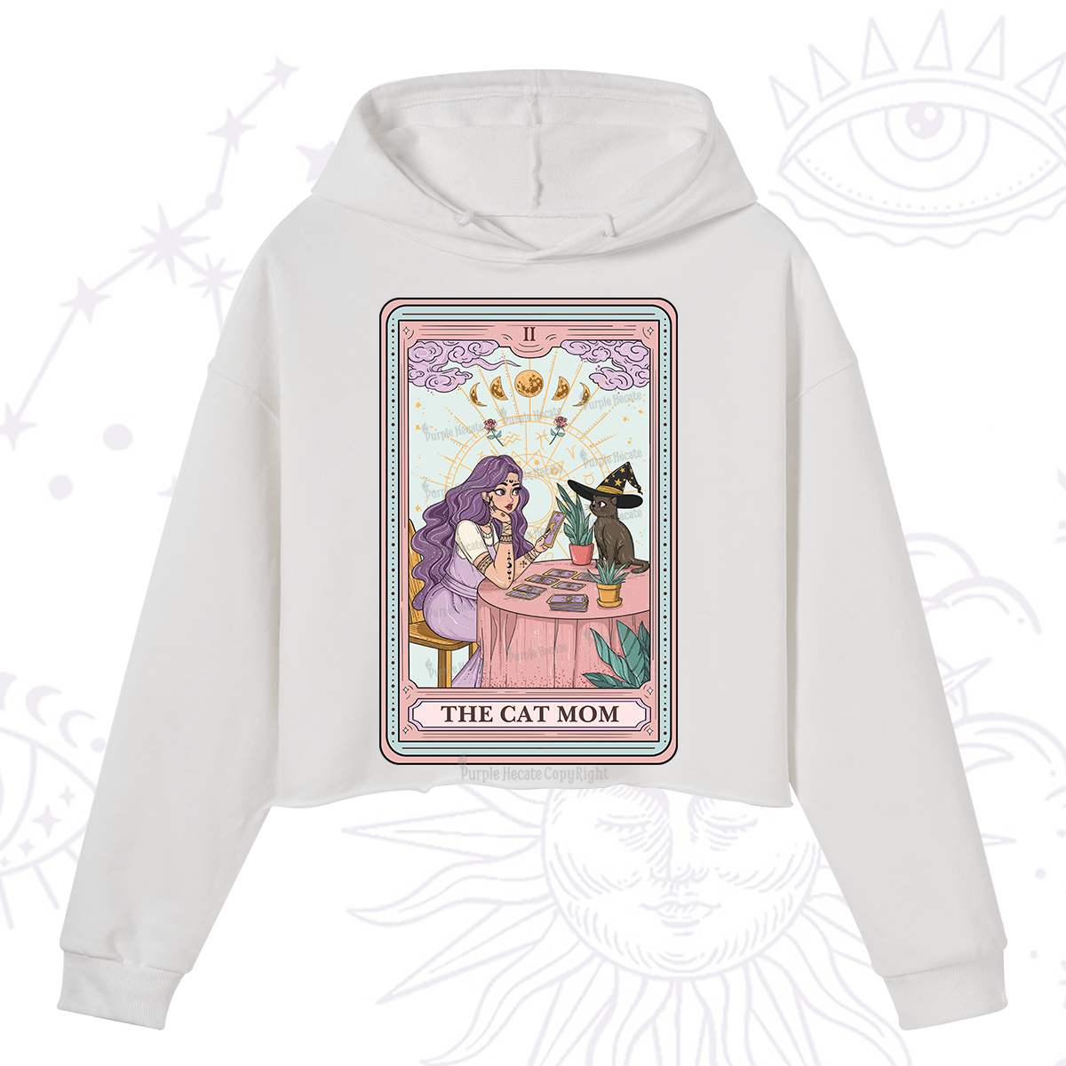 Purplehecate The Witchy Cat Mom Tarot Crop Hoodie