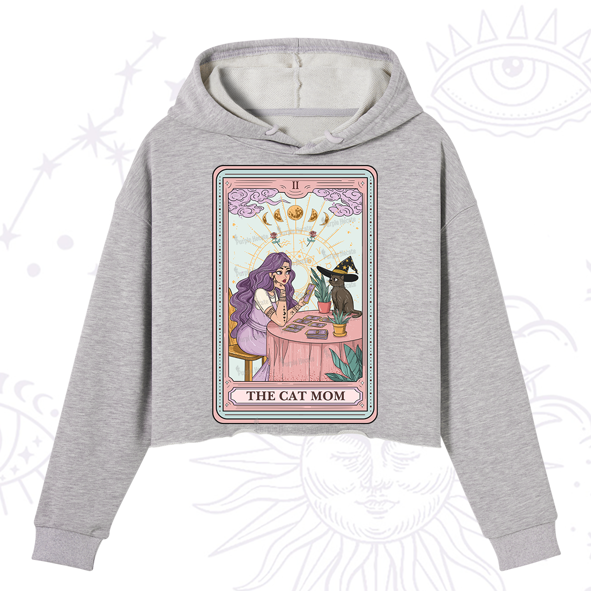 Purplehecate The Witchy Cat Mom Tarot Crop Hoodie