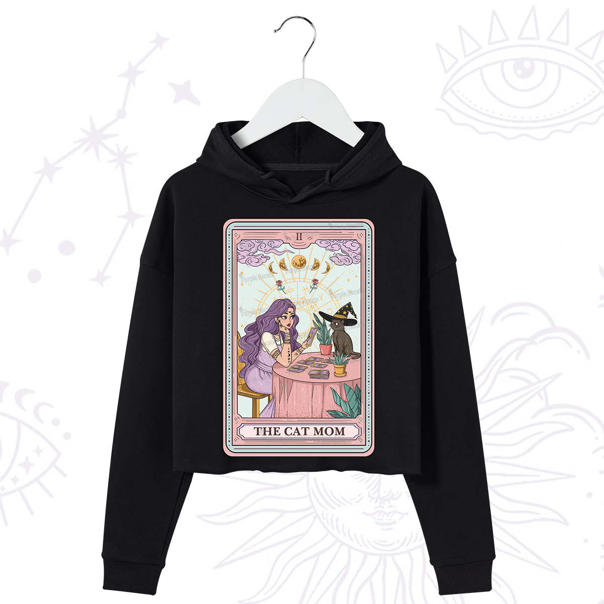 Purplehecate The Witchy Cat Mom Tarot Crop Hoodie
