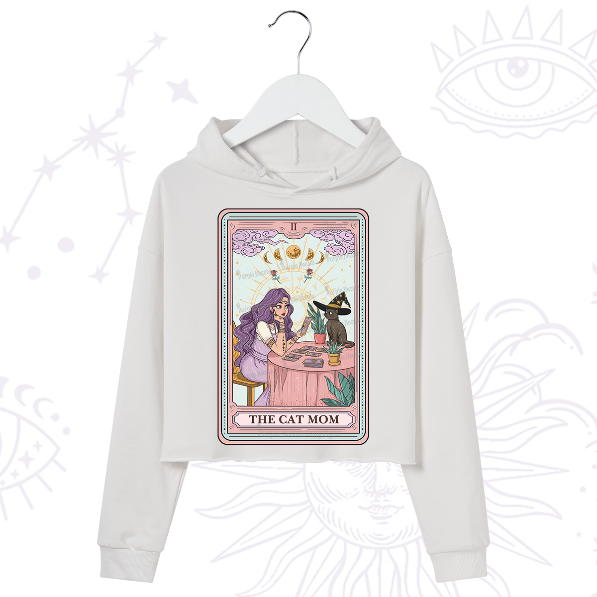 Purplehecate The Witchy Cat Mom Tarot Crop Hoodie