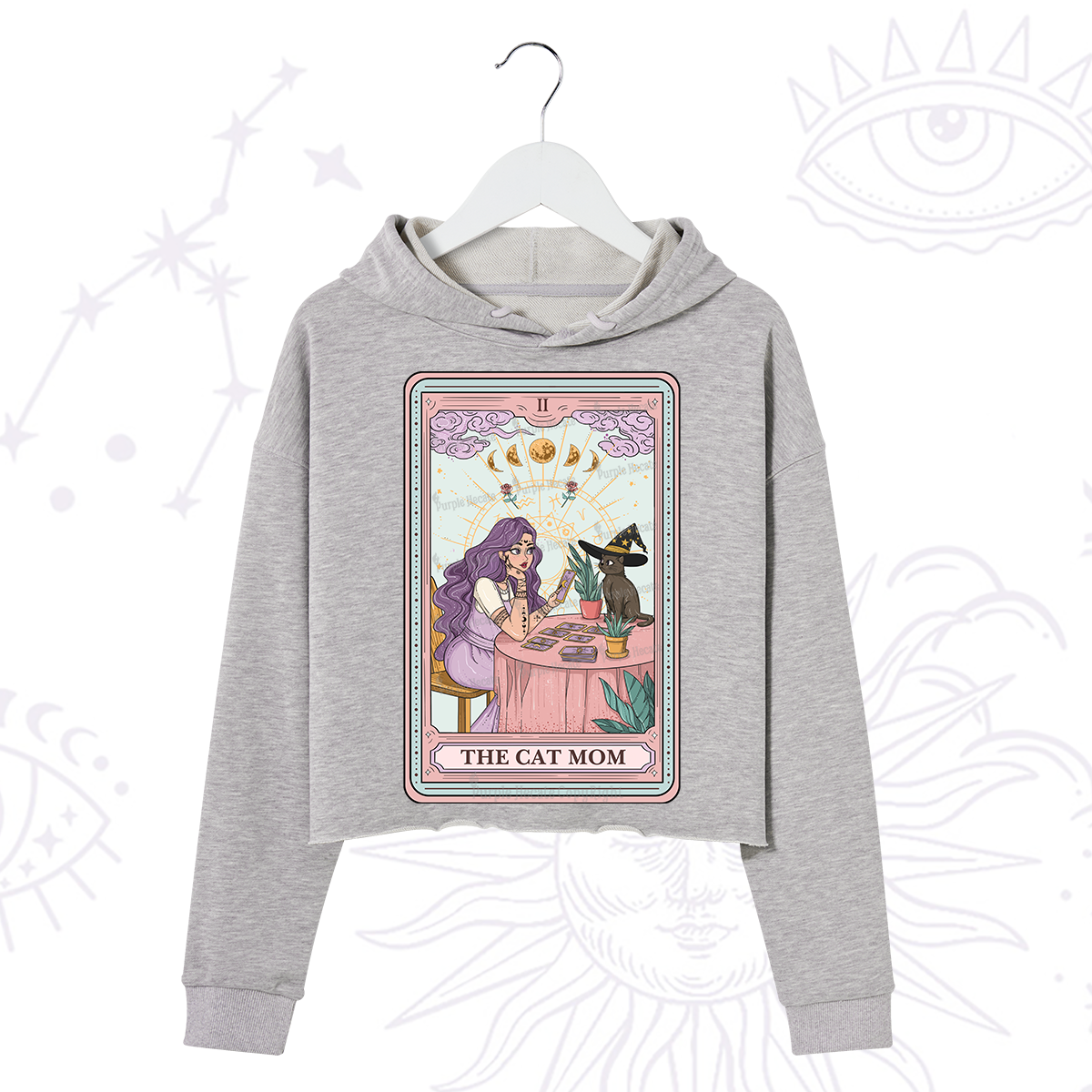 Purplehecate The Witchy Cat Mom Tarot Crop Hoodie
