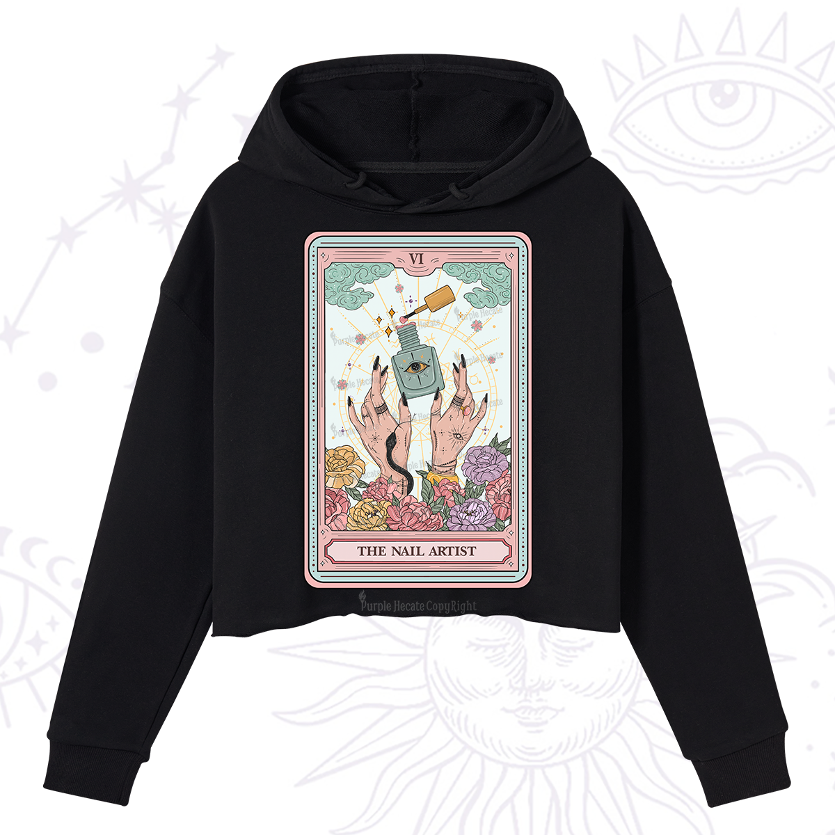 Purplehecate The Nail Artist Life Tarot Crop Hoodie