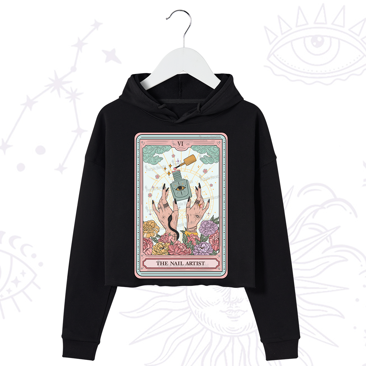 Purplehecate The Nail Artist Life Tarot Crop Hoodie