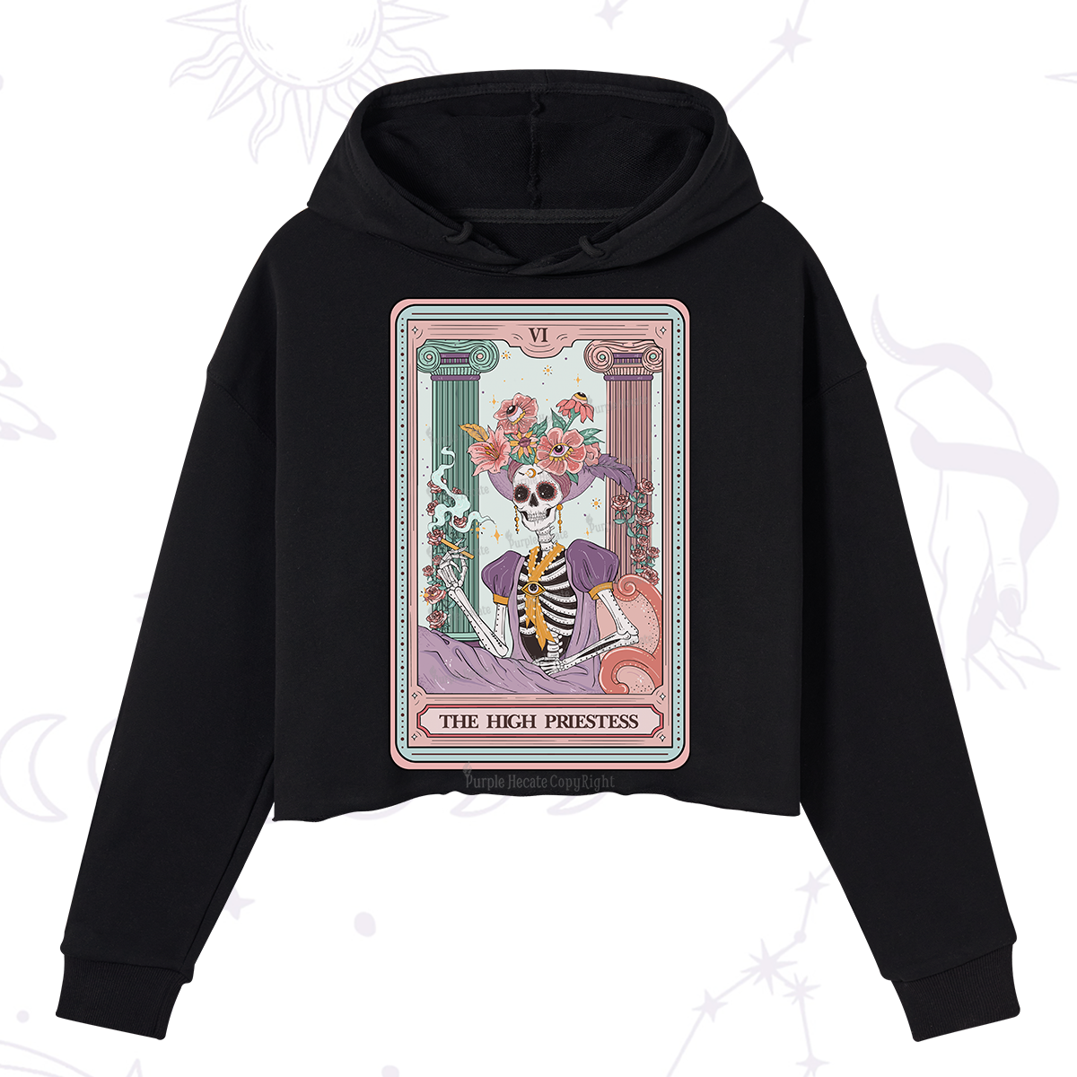Purplehecate The High Priestess Skeleton Tarot Crop Hoodie