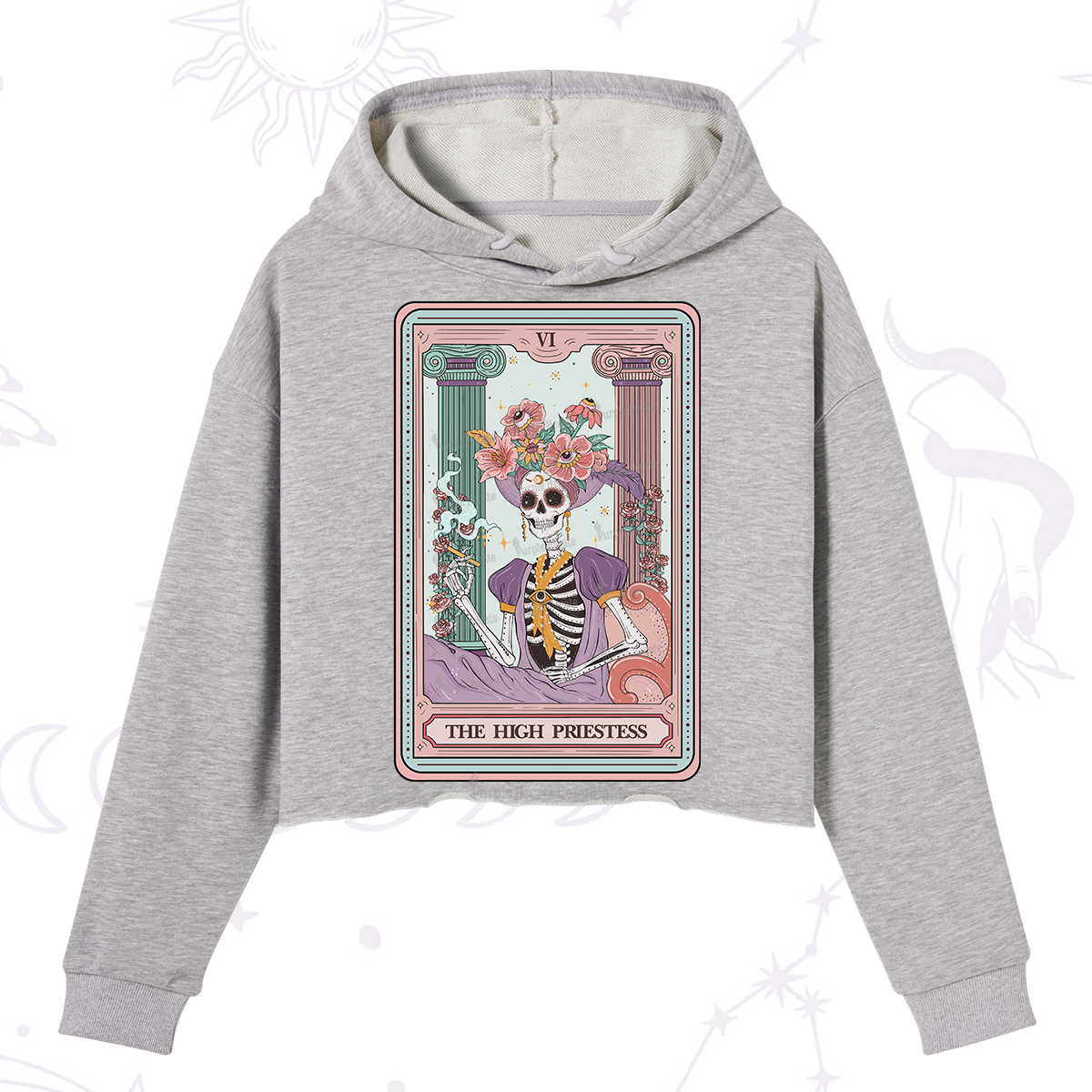 Purplehecate The High Priestess Skeleton Tarot Crop Hoodie