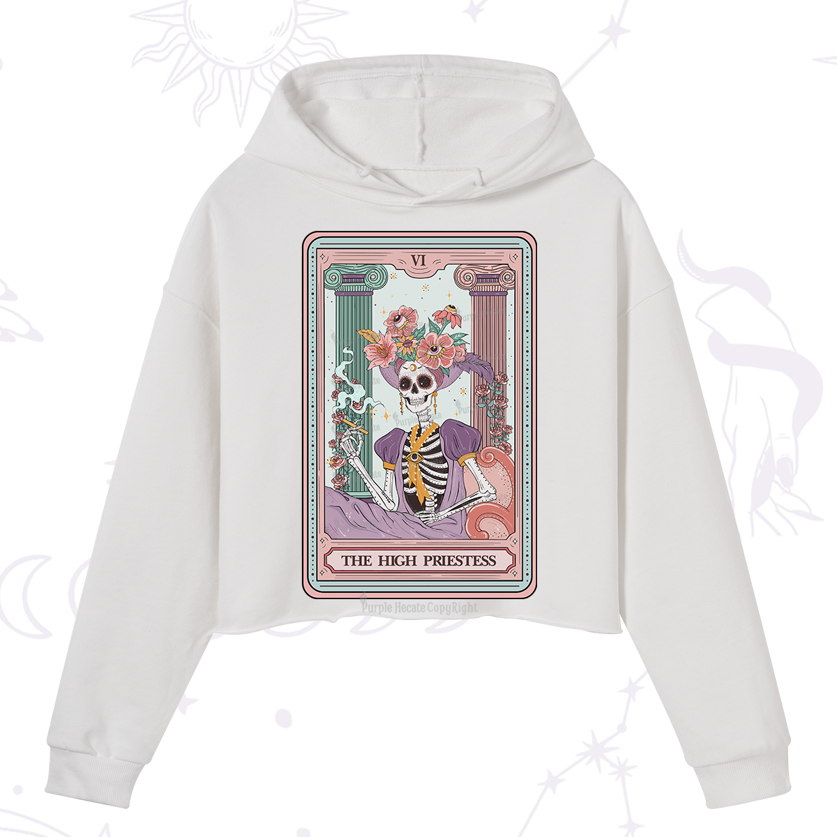 Purplehecate The High Priestess Skeleton Tarot Crop Hoodie