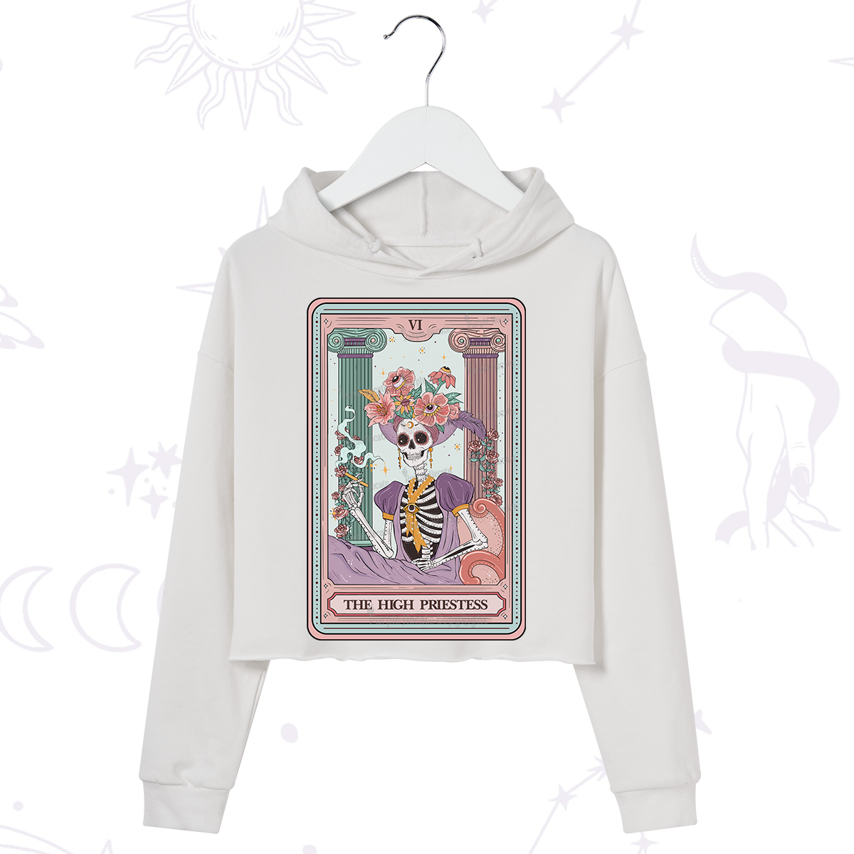 Purplehecate The High Priestess Skeleton Tarot Crop Hoodie