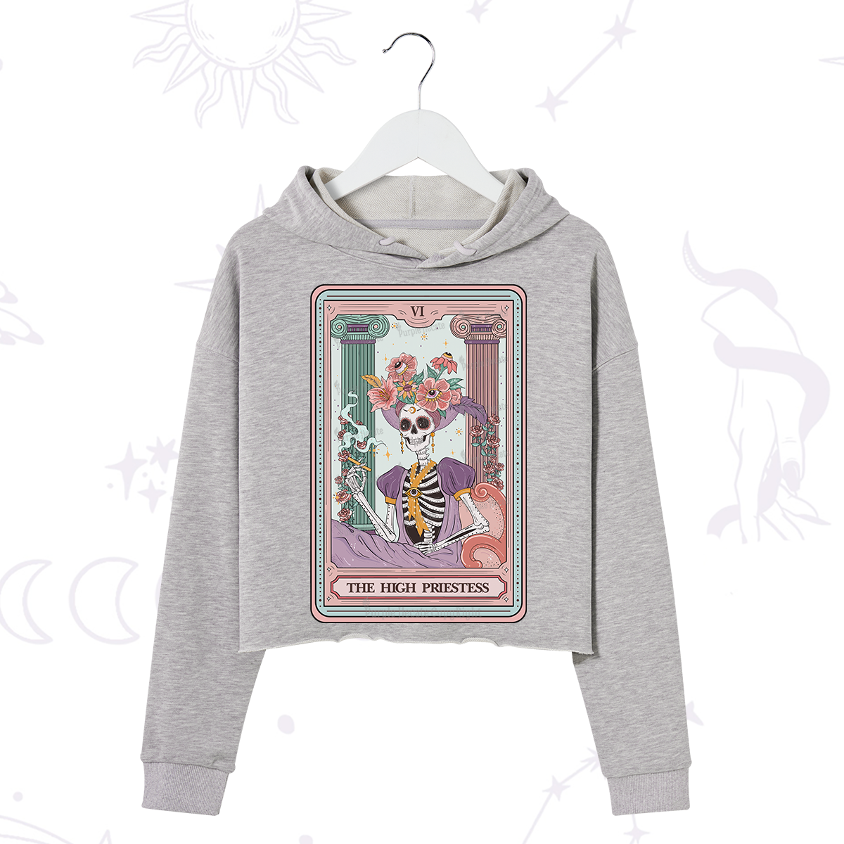 Purplehecate The High Priestess Skeleton Tarot Crop Hoodie