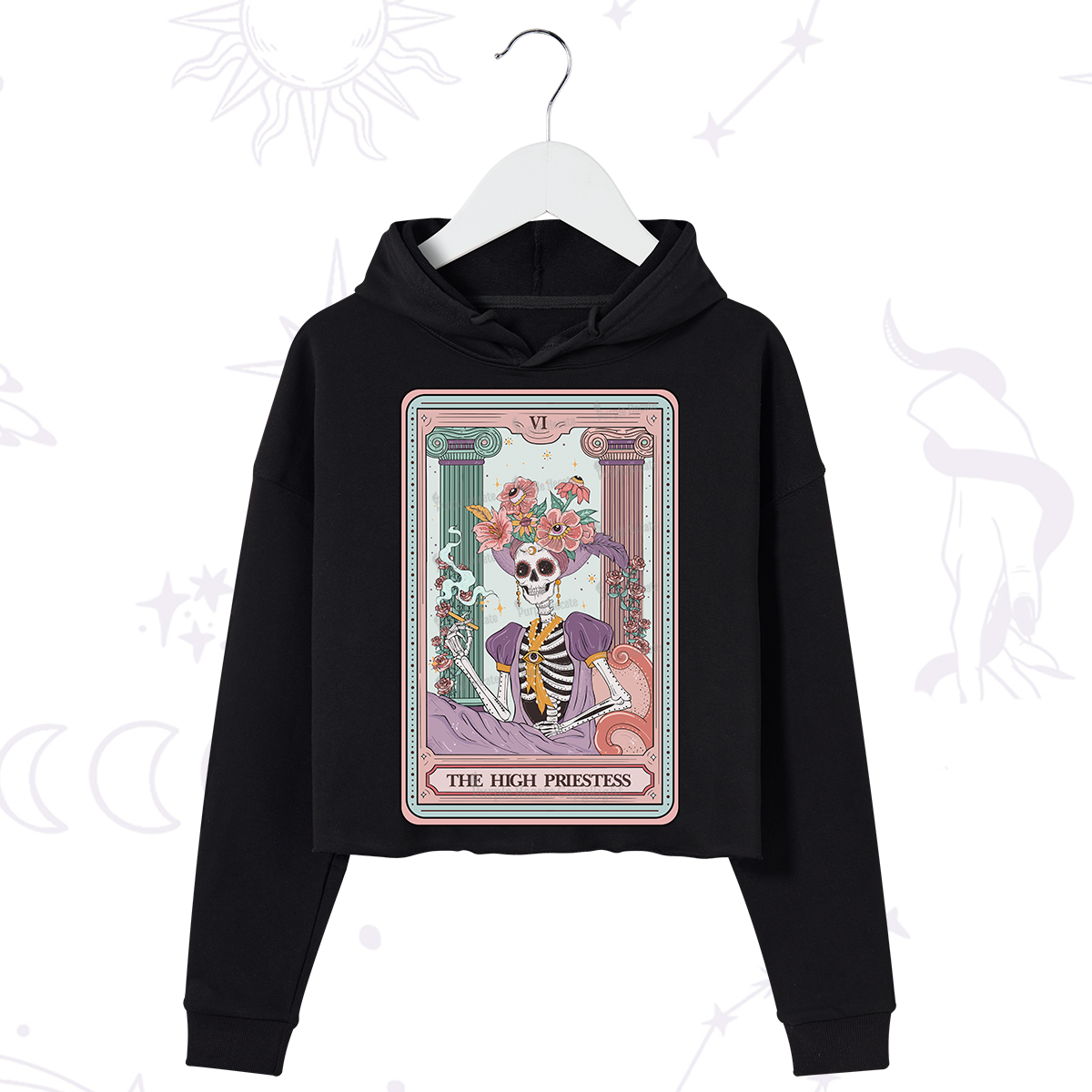 Purplehecate The High Priestess Skeleton Tarot Crop Hoodie