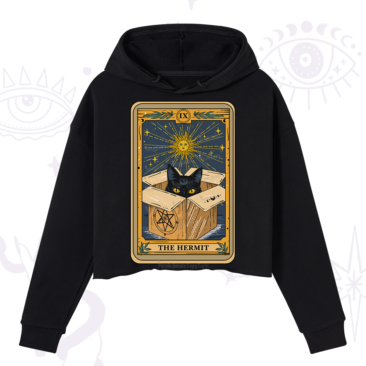 Purplehecate The Hermit Cat Tarot Card Crop Hoodie