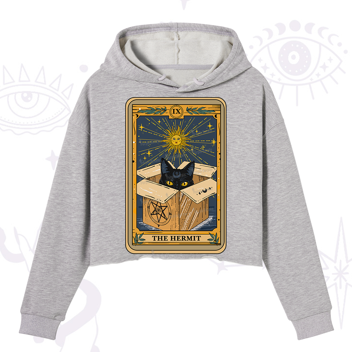 Purplehecate The Hermit Cat Tarot Card Crop Hoodie