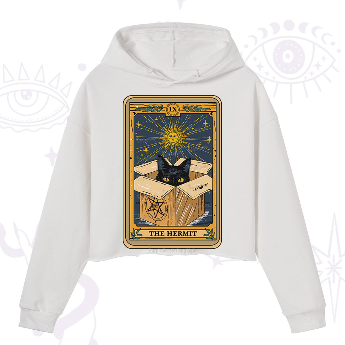Purplehecate The Hermit Cat Tarot Card Crop Hoodie