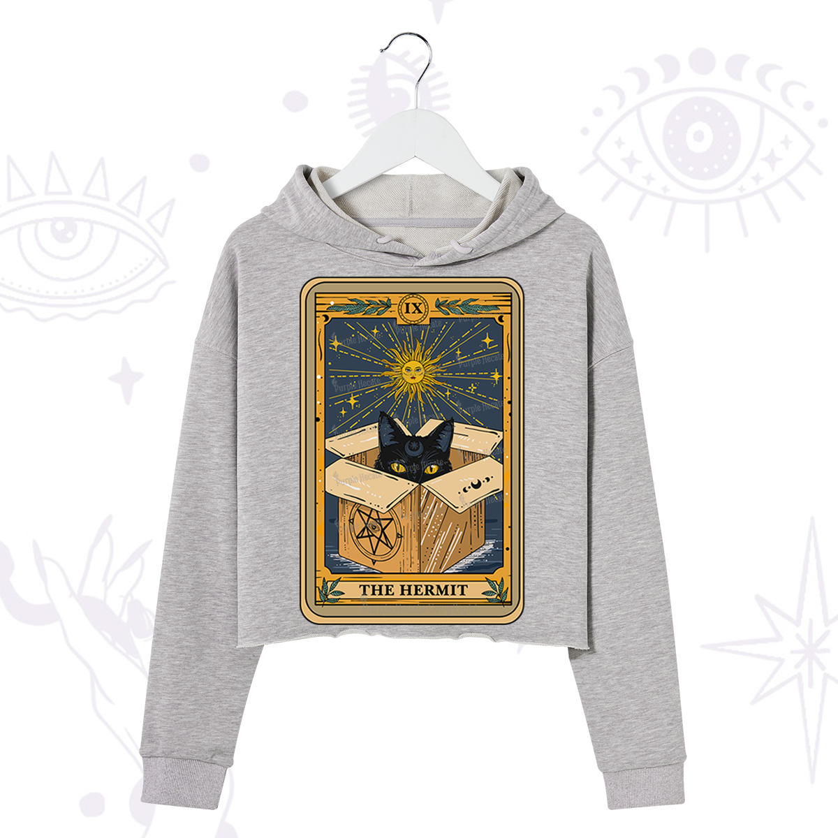 Purplehecate The Hermit Cat Tarot Card Crop Hoodie