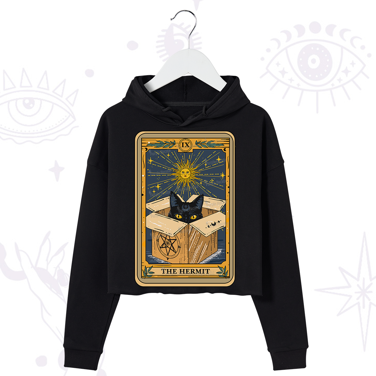 Purplehecate The Hermit Cat Tarot Card Crop Hoodie