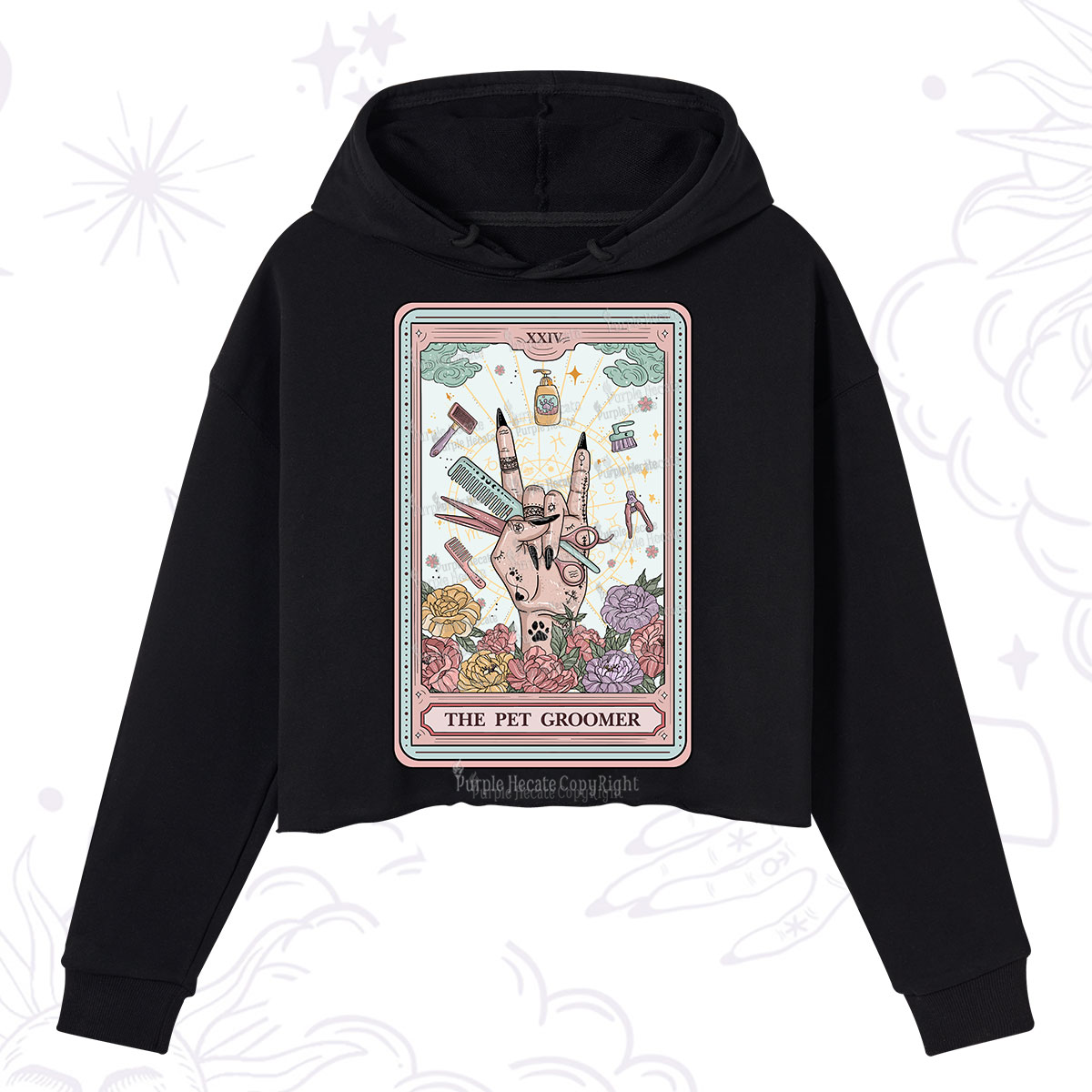 Purplehecate The Pet Groomer Tarot Card Crop Hoodie