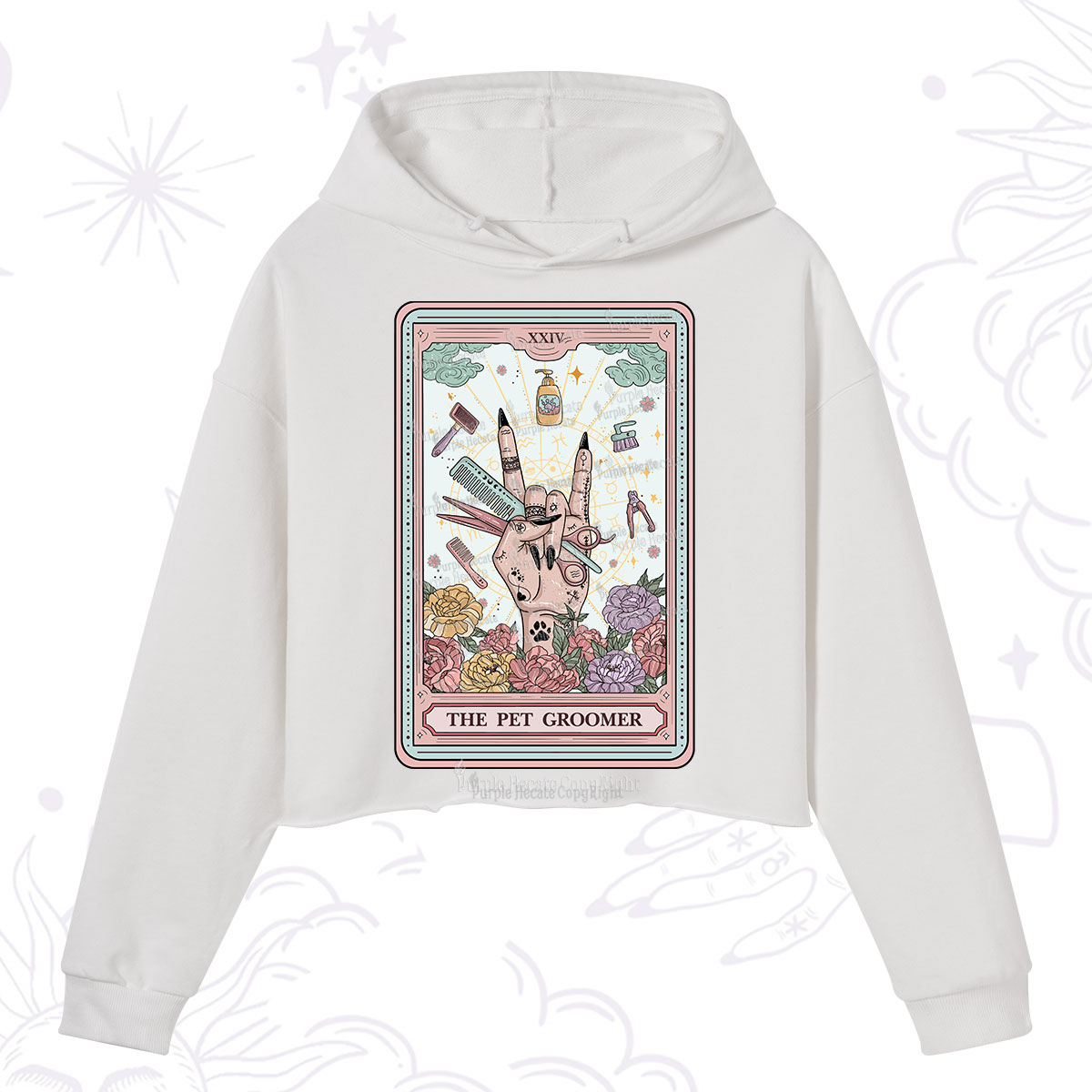 Purplehecate The Pet Groomer Tarot Card Crop Hoodie