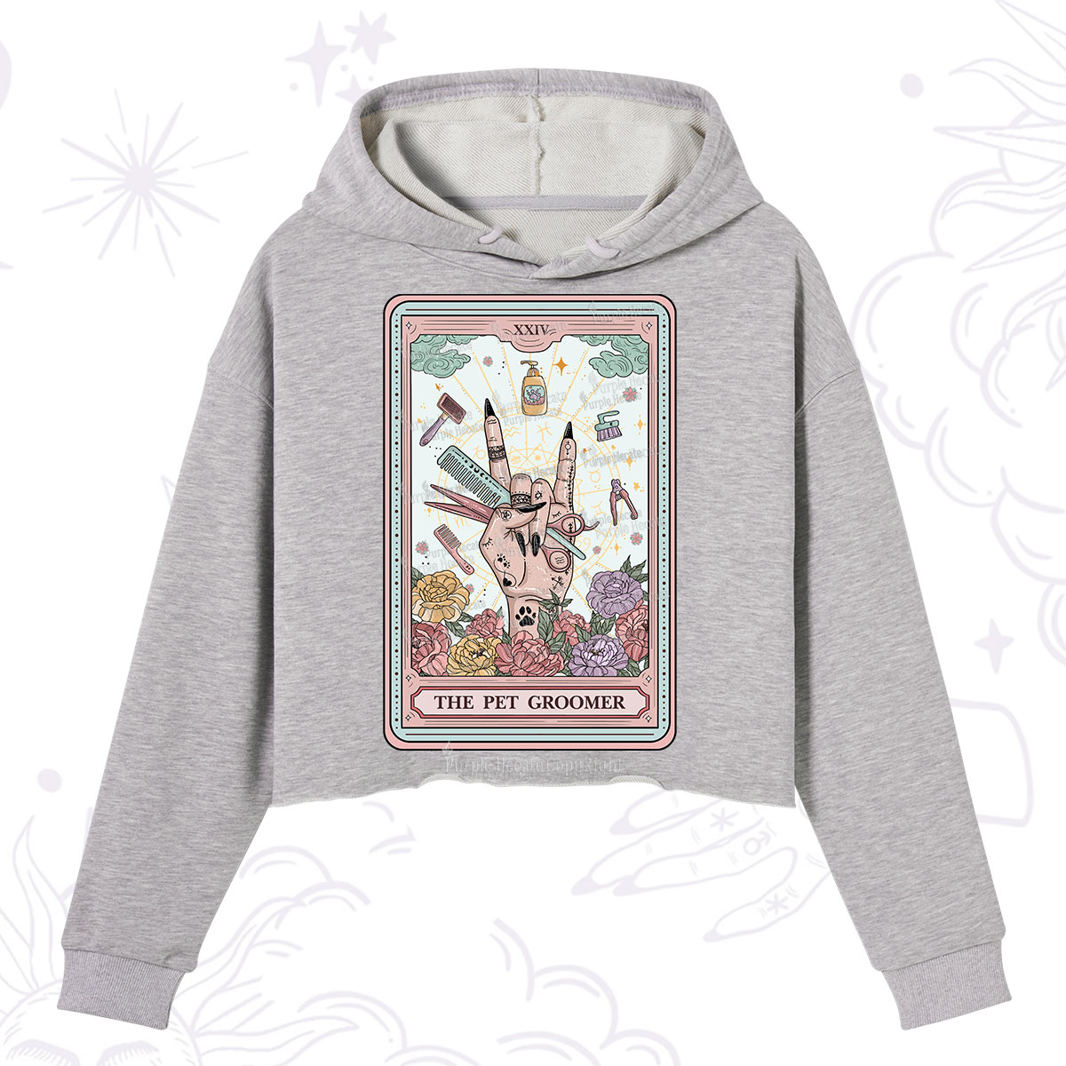 Purplehecate The Pet Groomer Tarot Card Crop Hoodie
