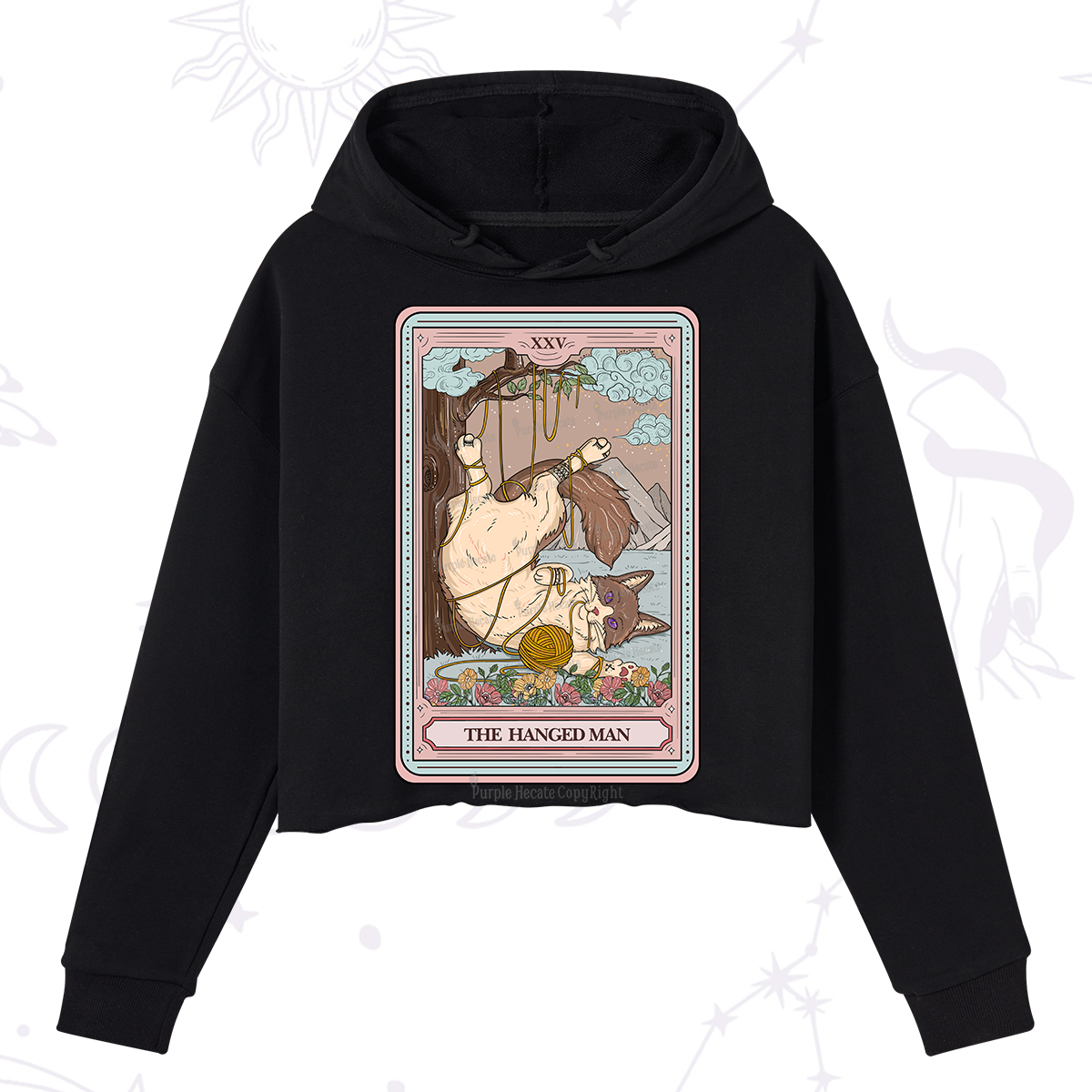 Purplehecate The Hanged Man Tarot Cat Crop Hoodie