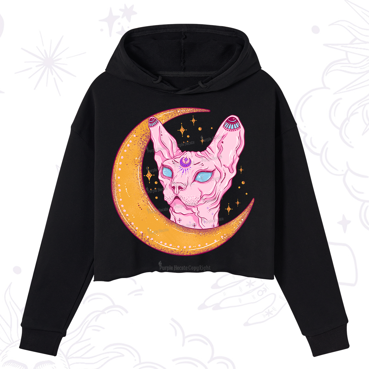 Purplehecate Mystical Witchy Cat Crop Hoodie