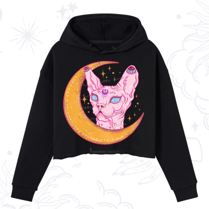 Purplehecate Mystical Witchy Cat Crop Hoodie