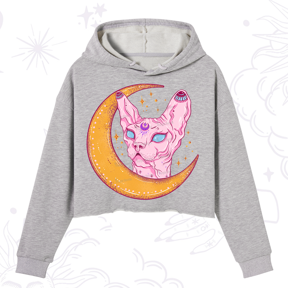 Purplehecate Mystical Witchy Cat Crop Hoodie