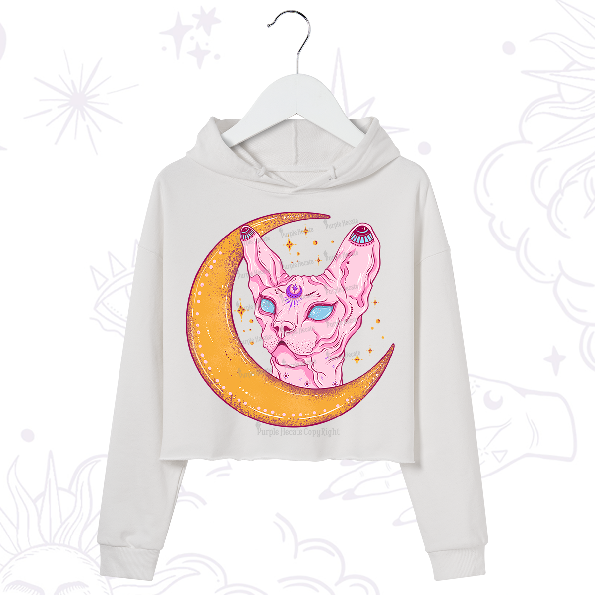 Purplehecate Mystical Witchy Cat Crop Hoodie