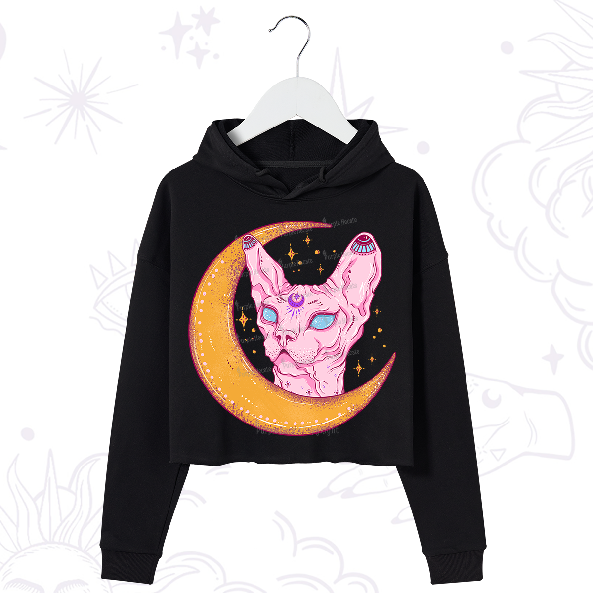 Purplehecate Mystical Witchy Cat Crop Hoodie