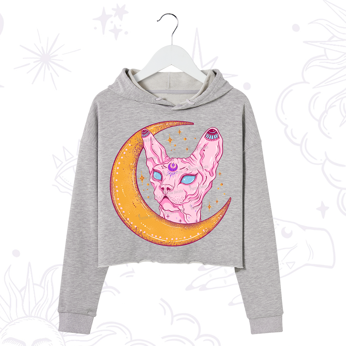 Purplehecate Mystical Witchy Cat Crop Hoodie
