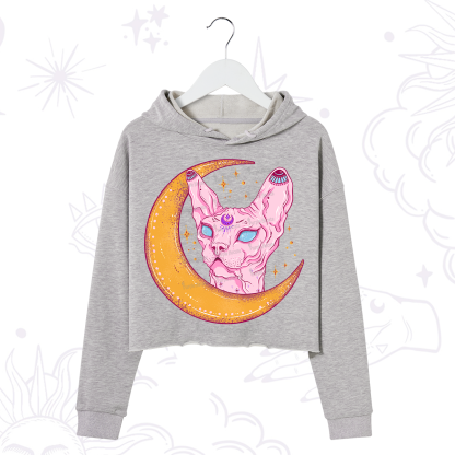 Purplehecate Mystical Witchy Cat Crop Hoodie
