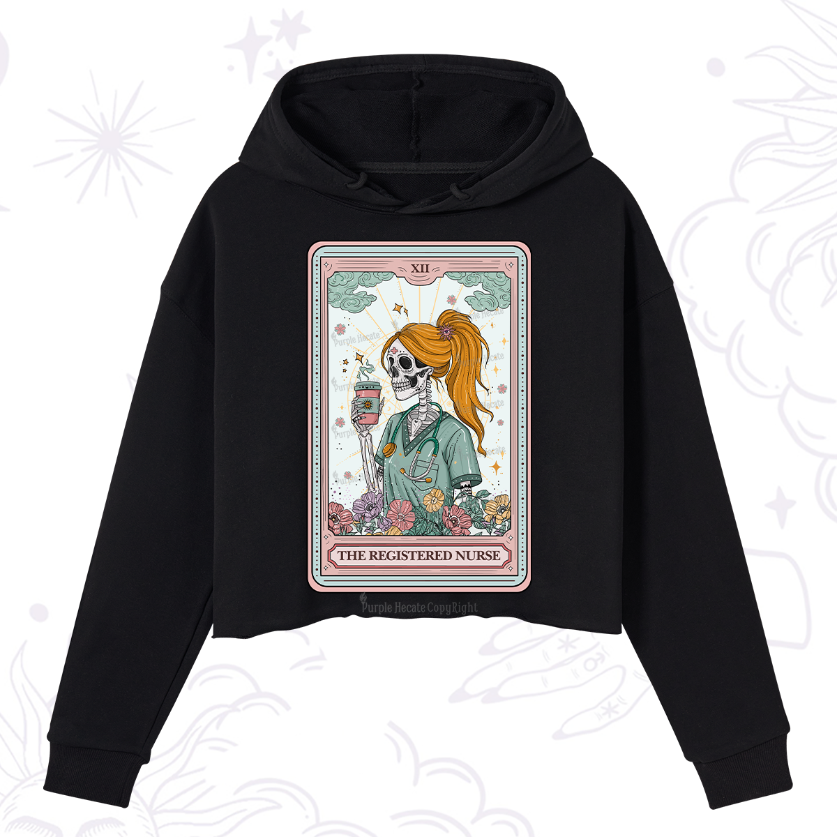 Purplehecate The Registered Nurse Skeleton Tarot Crop Hoodie