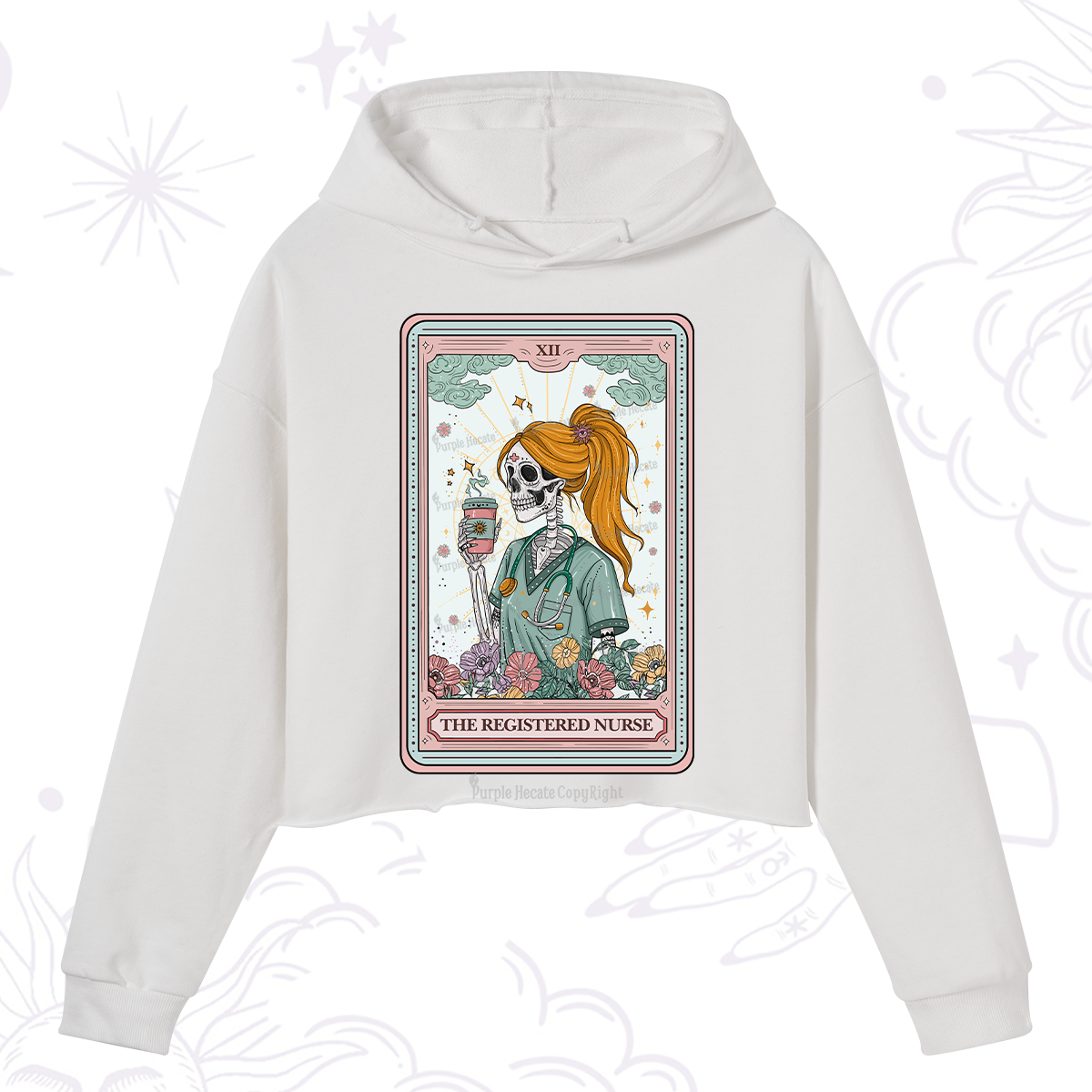 Purplehecate The Registered Nurse Skeleton Tarot Crop Hoodie
